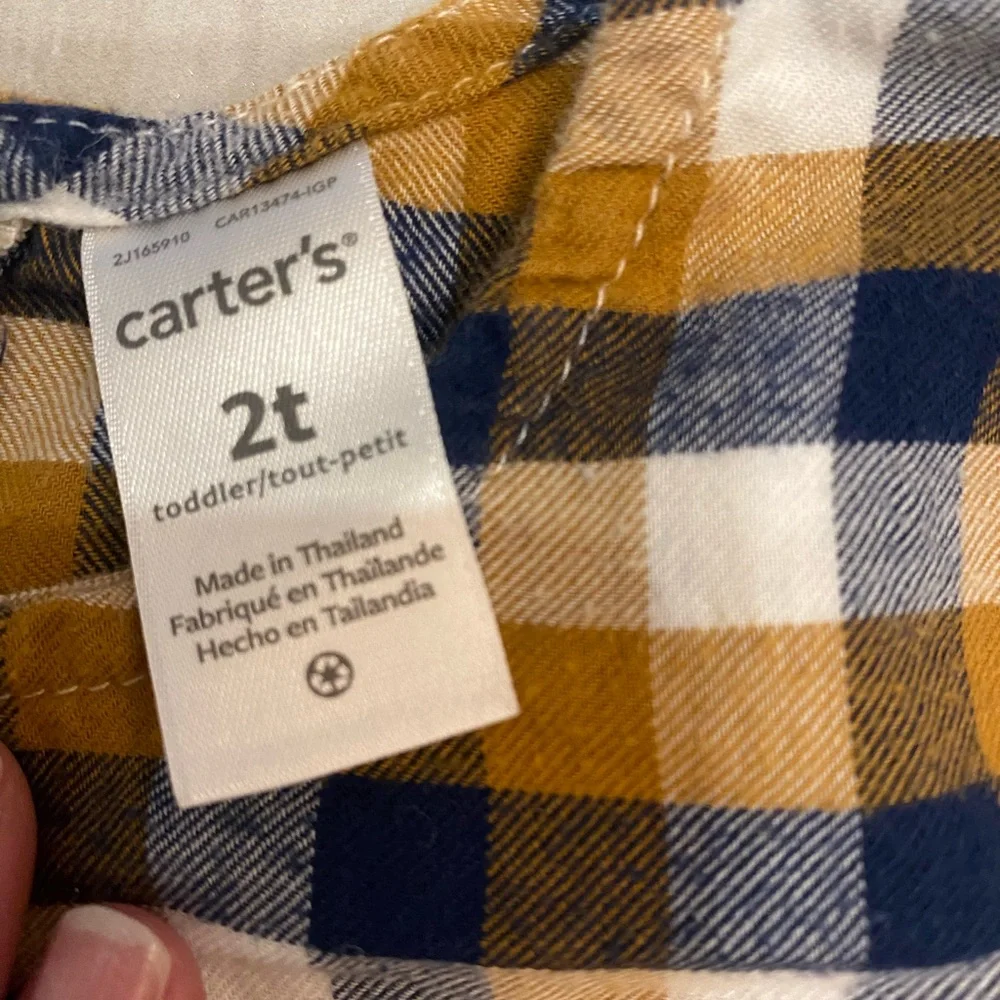 Carter’s Mustard Yellow and White Checkered Top and Navy Leggings Set, girls 2T